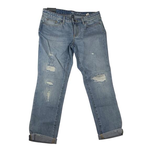 GAP womens size 8 29 Blue Boyfriend fit crop Jeans light wash new distressed - Picture 1 of 13